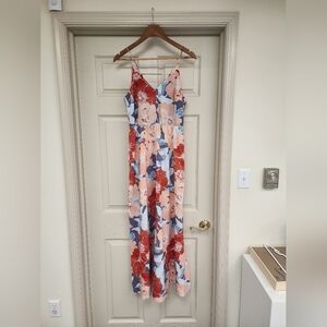 LOFT Floral Maxi Dress in Coral, Blue & Lavender